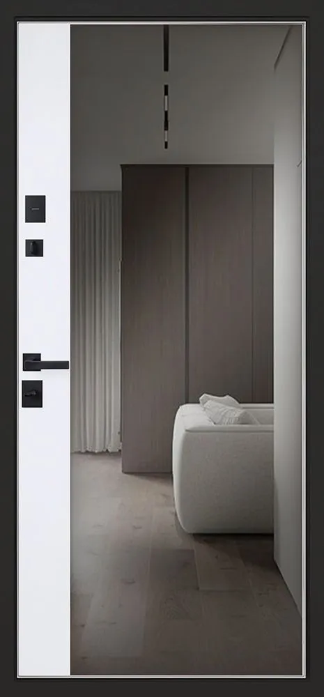 Входная дверь Дизайн с зеркалом с электронной ручкой 880*2050 (Дизайн с зеркалом с электронной ручкой белый матовый)