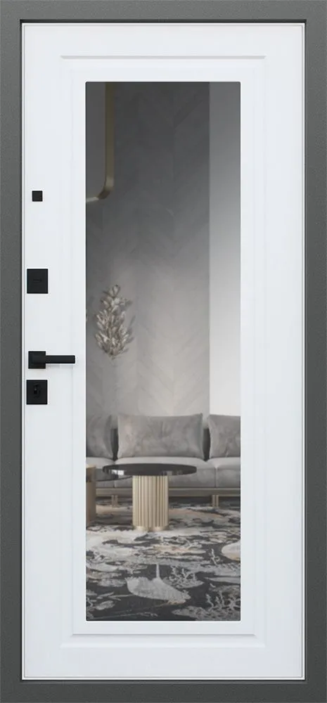 Входная дверь Интегра с зеркалом 880*2050 (Интегра с зеркалом ясень белый снег)