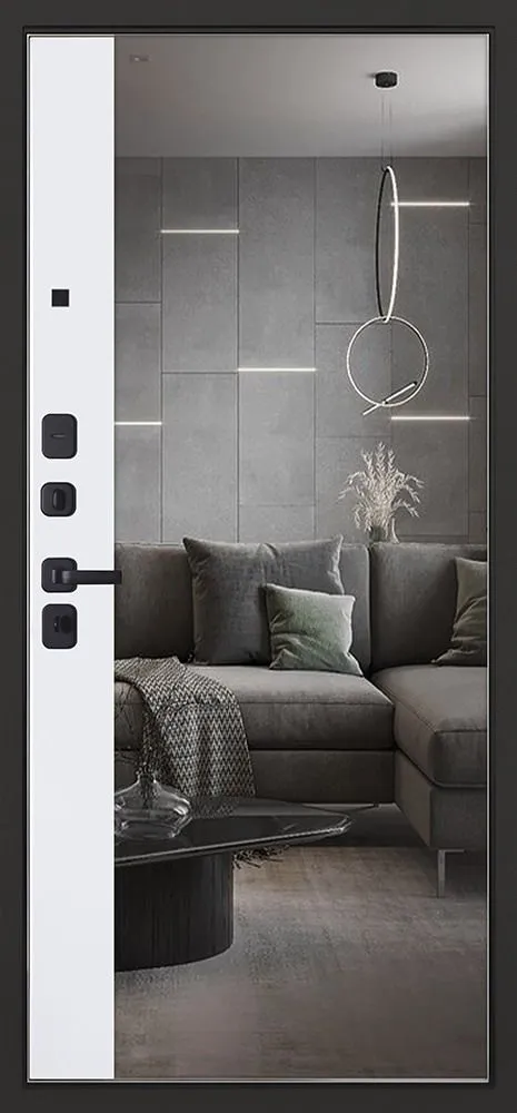 Входная дверь Скания с зеркалом 880*2050 (Скания с зеркалом белый матовый)