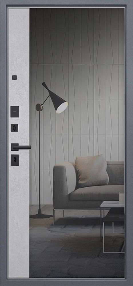 Входная дверь Ястреб с зеркалом 880*2050 (Ястреб с зеркалом бетон светлый)